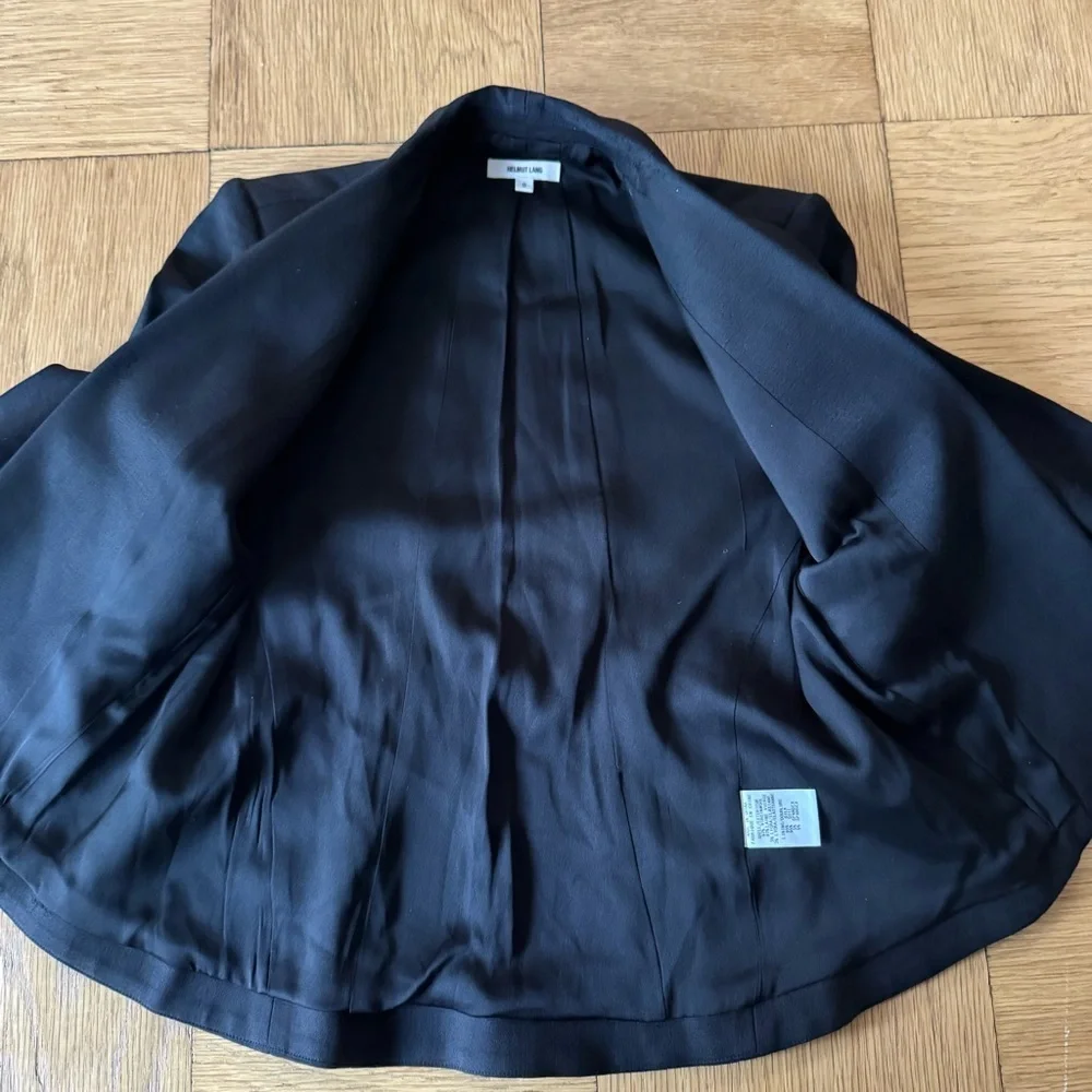 Helmut Lang Black Blazer Suit Jacket Structured Barbell Wool Silk Size 0